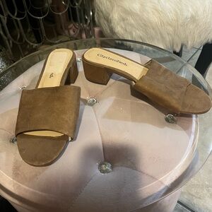 Cityclassified Brown Suede Low Block Heel Mules